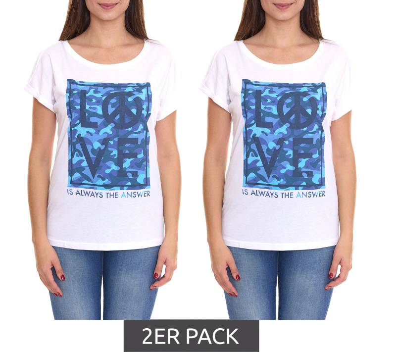 2er Sparpack AjC T-Shirt modisches Damen Kurzarm-Shirt mit Love-Print Sommer-Shirt 32038357 Weiß von AjC