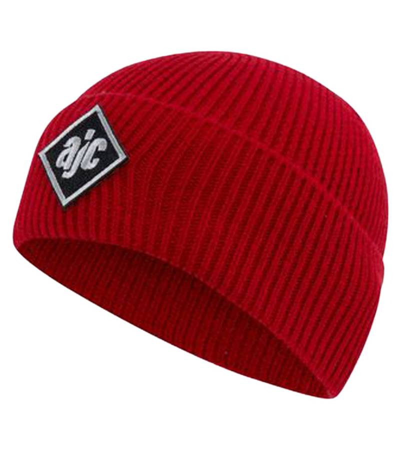 AjC Beanie schlichte Winter-Mütze gemütliche Strick-Beanie mit gesticktem Logo-Patch 3733 9442 Rot von AjC