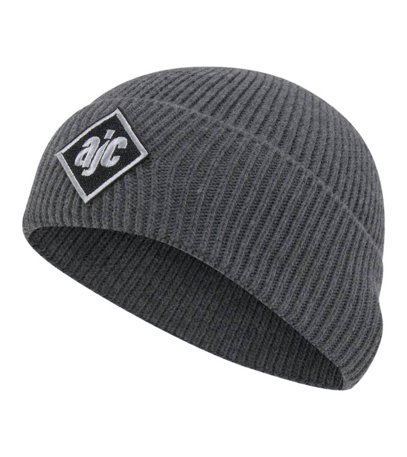 AjC Beanie schlichte Winter-Mütze gemütliche Strick-Beanie mit gesticktem Logo-Patch 60126416 Grau von AjC
