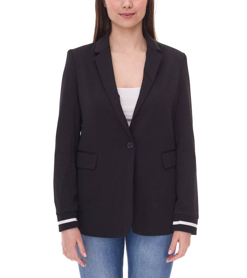 AjC Damen Blazer hüftlanger Boyfriend-Blazer mit Innenfutter und Ein-Knopf-Verschluss 21639409 Schwarz von AjC
