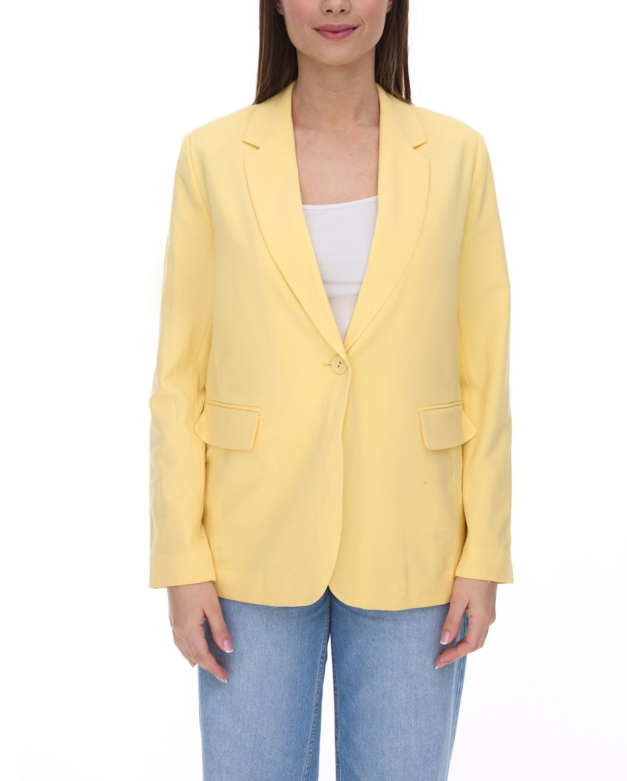 AjC Damen Blazer hüftlanger Boyfriend-Blazer mit Innenfutter und Ein-Knopf-Verschluss 53438757 Gelb von AjC