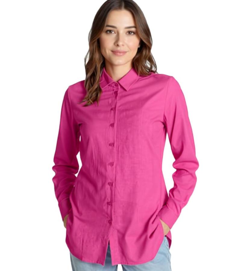 AjC Damen Hemd-Bluse Langarm-Hemd leichte Sommer-Bluse Freizeit-Bluse mit Knopfleiste 52486612 Pink von AjC