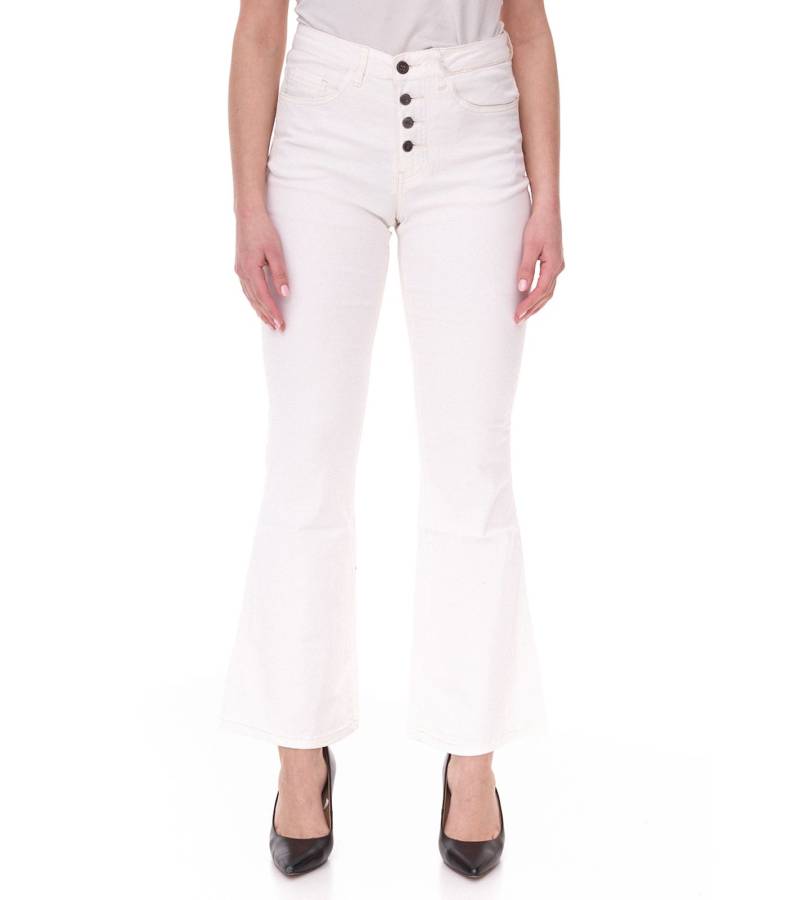 AjC Damen High Waist Jeans Baumwoll-Hose Bootcut Hose mit Knopfdetails 5-Pocket 54416149 Wollweiß von AjC