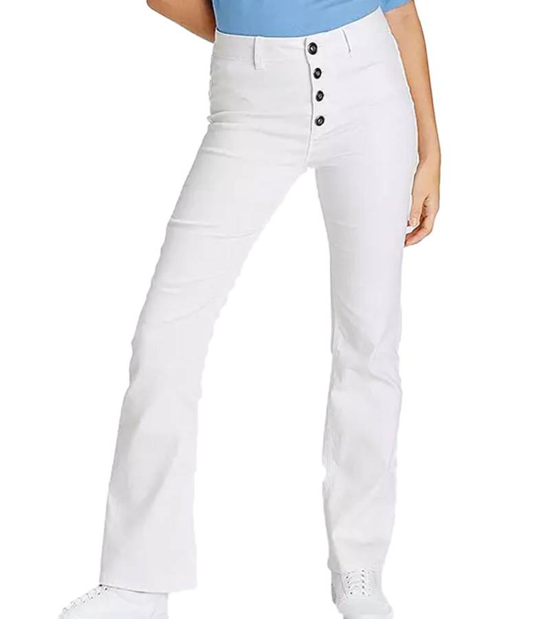AjC Damen High Waist Jeans Baumwoll-Hose Bootcut Hose mit Knopfdetails 55820553 Weiß von AjC
