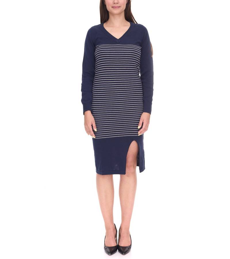 AjC Damen Pullover-Kleid gestreift Midi-Kleid Strick-Kleid 10089317 Blau von AjC