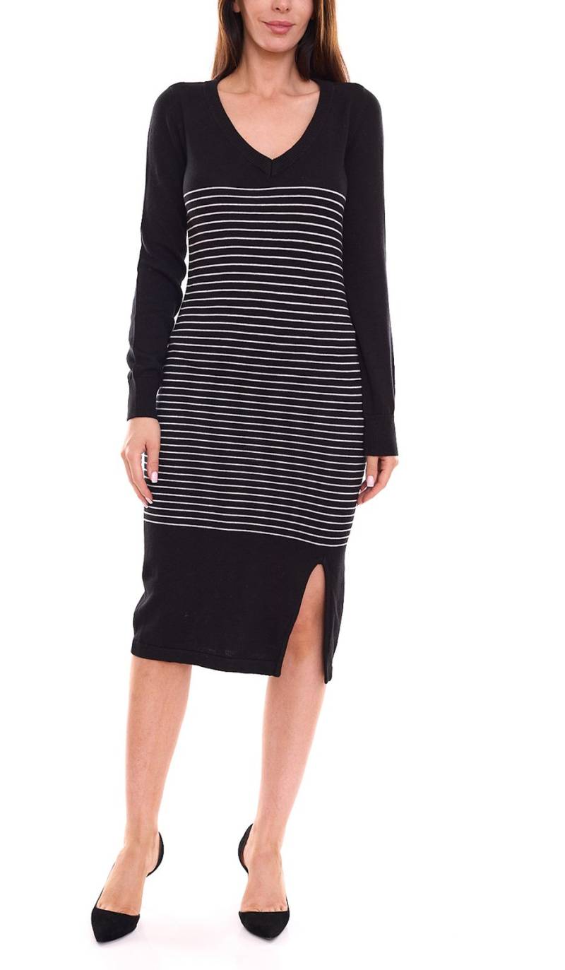AjC Damen Pullover-Kleid gestreift Midi-Kleid Strick-Kleid 52490724 Schwarz von AjC