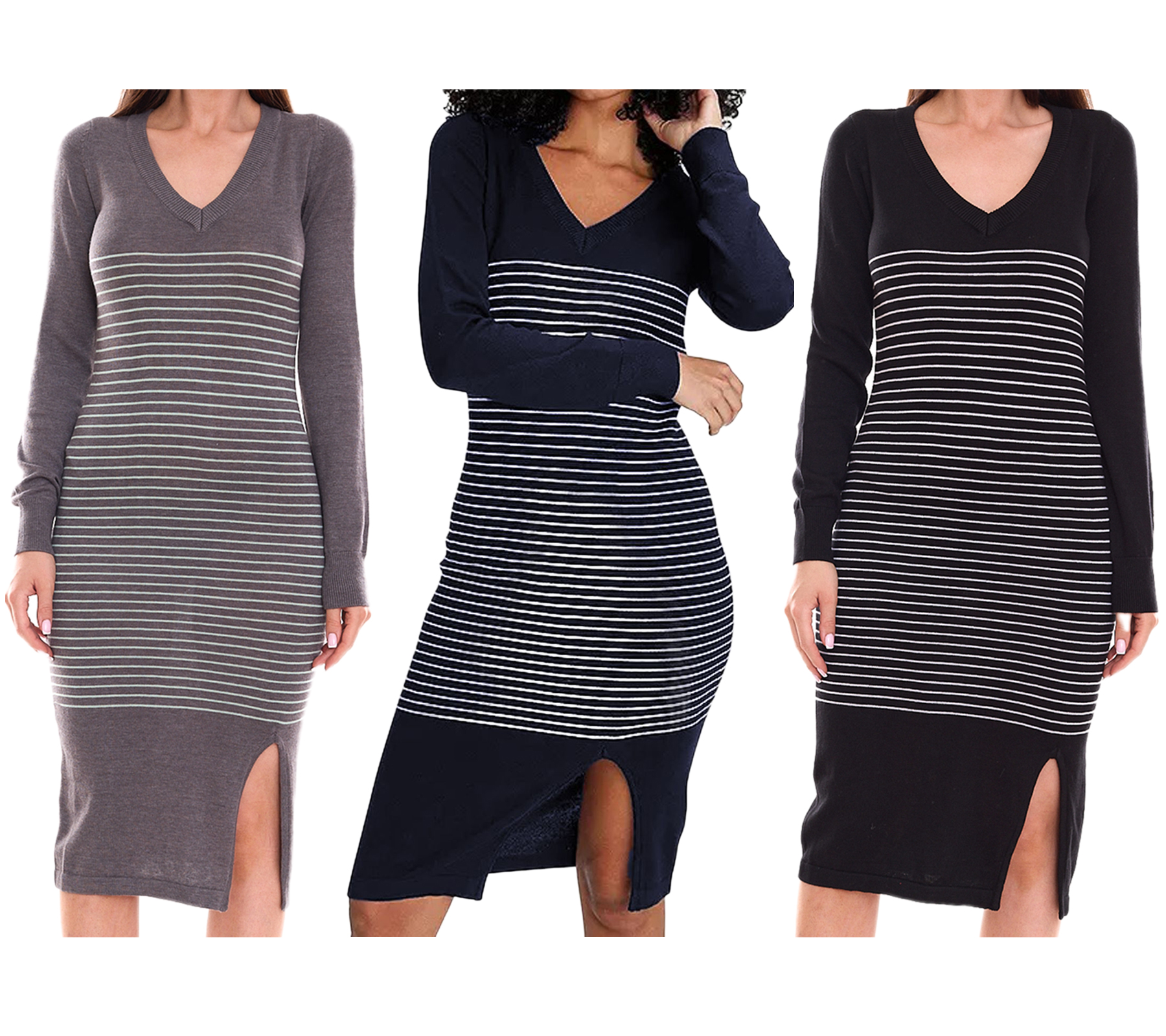 AjC Damen Pullover-Kleid gestreift Midi-Kleid Strick-Kleid in Grau, Schwarz oder Blau AjC Damen Pullover-Kleid gestreift Midi-Kleid Strick-Kleid in Grau, Schwarz oder Blau von AjC