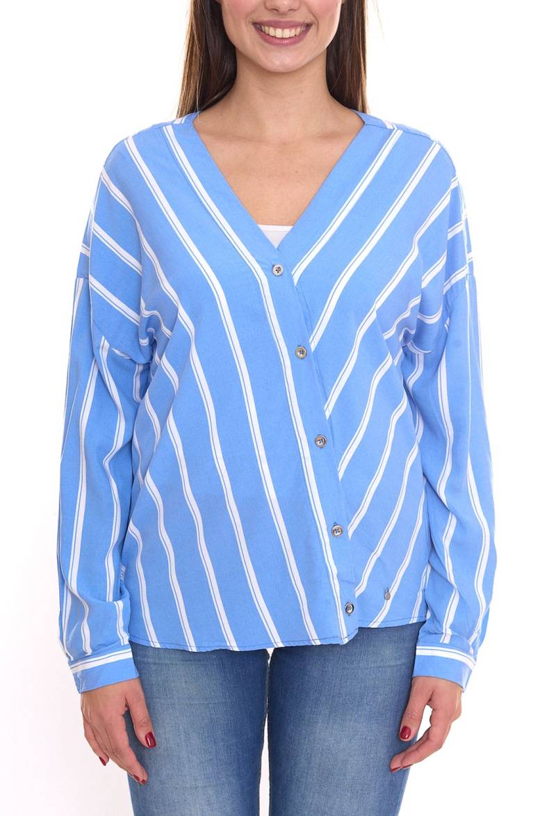 AjC Damen Schlupf-Bluse nachhaltige V-Neck Bluse gestreift 48173418 Blau/Weiß von AjC
