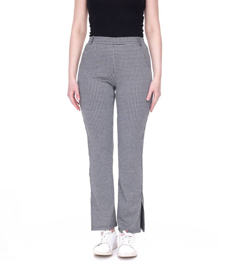 AjC Damen karierte Stoff-Hose modische Bootcut-Hose in Schlupf-Form 71797023 Schwarz/Weiß von AjC
