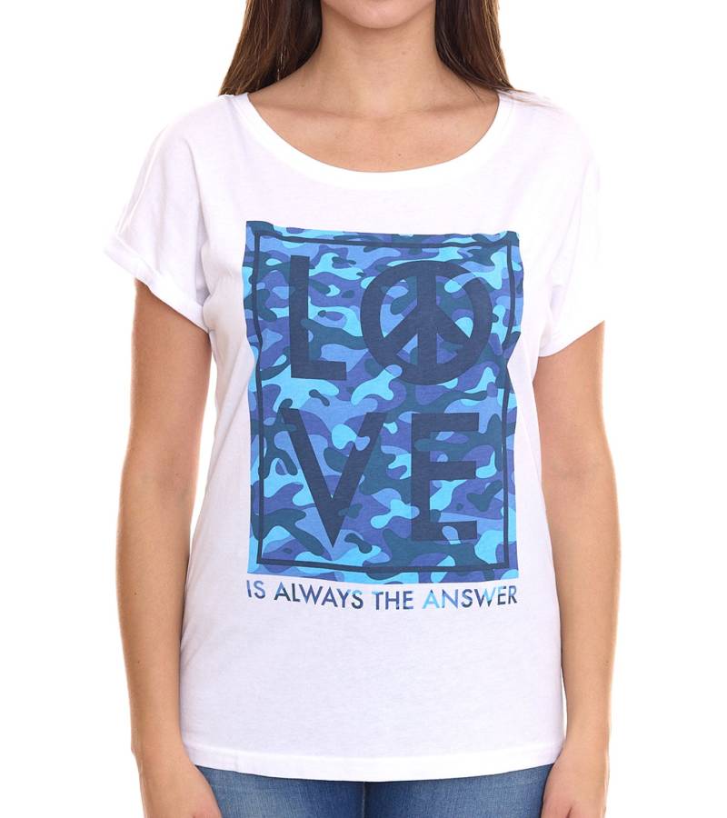 AjC T-Shirt modisches Damen Kurzarm-Shirt mit Love-Print Sommer-Shirt 32038357 Weiß von AjC
