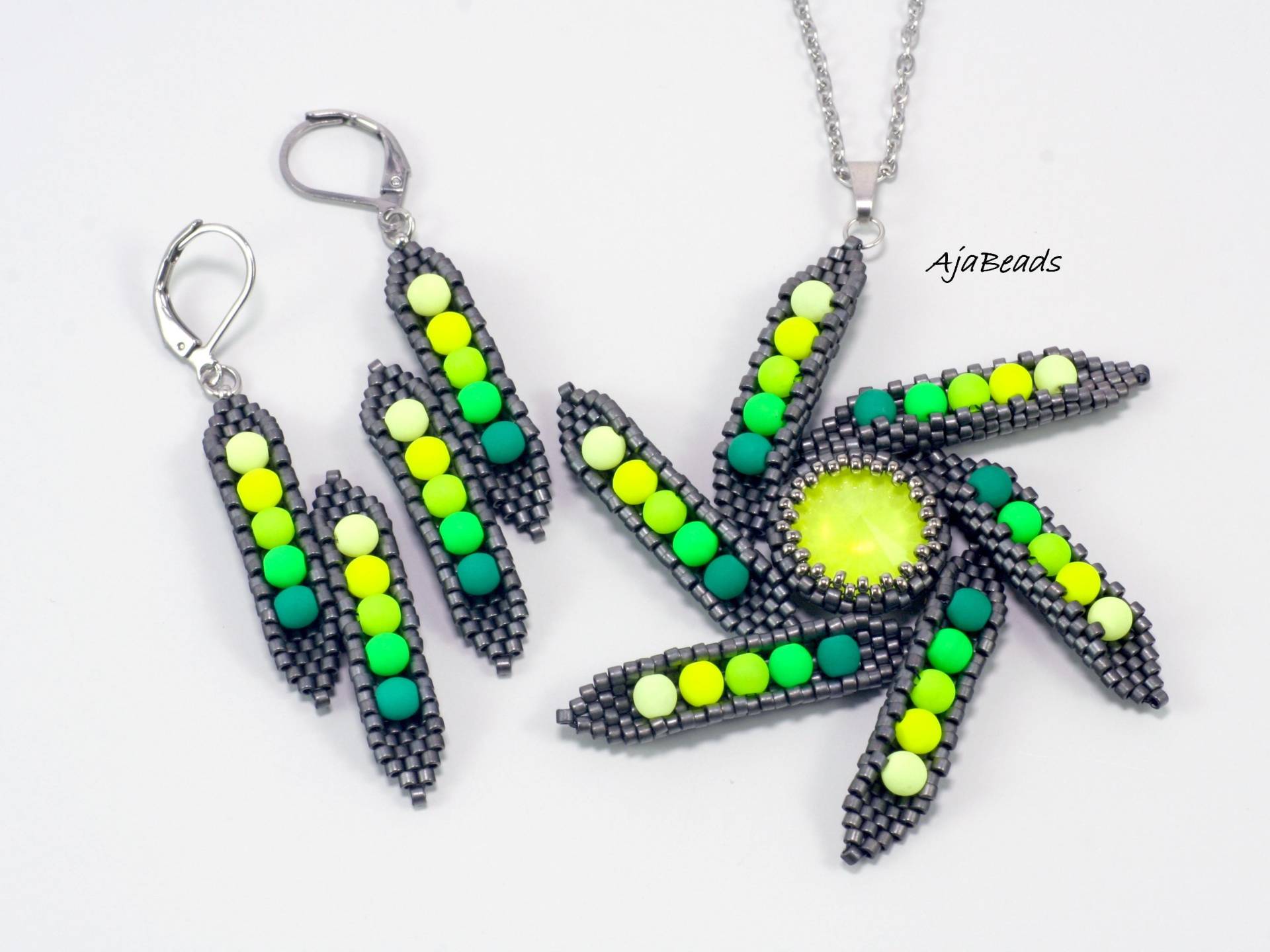 Windrad Anhänger | Und Ohrringe - Gelb-Grüner Hämatit von AjaBeads