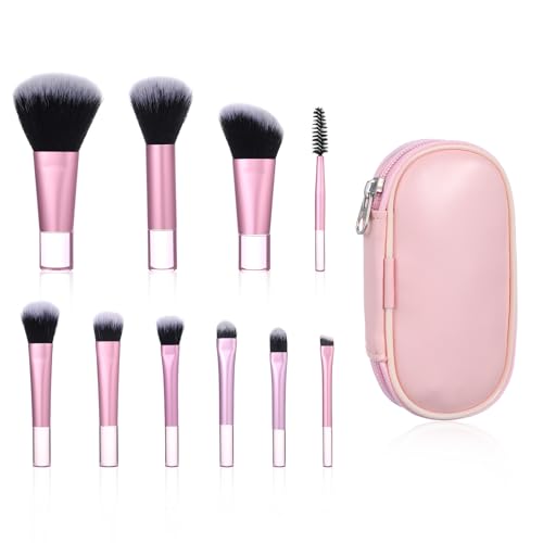 10 Stk Reise Pinselset Makeup,Mini Make up Pinsel Set mit Aufbewahrungstasche,Professionelles Pinselset Makeup,Tragbarer Schminkpinsel Set Kosmetikpinsel zum Bürsten Wimpern Lidschatten Kontur Rouge von Ajcotahm