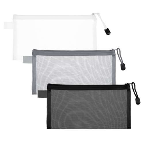 3 Stück Federmäppchen,Clear Exam Pencil Pouch,Mäppchen Transparent Mesh,Mesh Reißverschluss Beutel,Nylon Bleistift Aufbewahrungstasche Tragbares Schreibwarenetui Stifttasche Für Bürobedarf Kosmetik von Ajcotahm