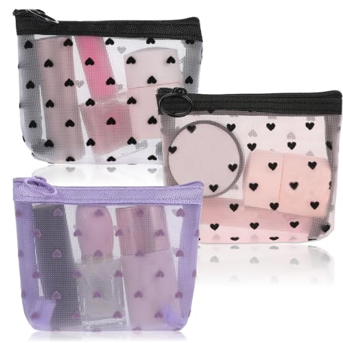 3 Stück Mesh Kosmetiktasche Mini Netztaschen mit Reißverschluss Nylon Netz Organizer Netz Make up Tasche Kleine Mesh Reißverschluss Beutel Netztasche Tragbare Makeup Bag für Lippenstift Kopfhörer von Ajcotahm