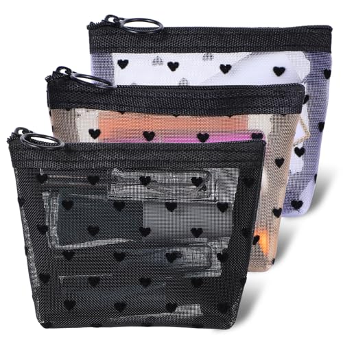 3 Stück Mesh Kosmetiktasche Mini Netztaschen mit Reißverschluss Nylon Netz Organizer Netz Make up Tasche Kleine Mesh Reißverschluss Beutel Transparente Tasche Tragbare Makeup Bag für Lippenstift von Ajcotahm