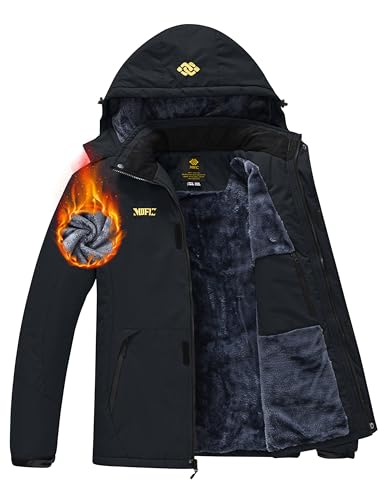 AjezMax Arbeitsjacke Herren Winter Warm Fleece Übergangsjacke mit Kapuze Regenjacke Outdoor Wandern Funktionsjacke Schwarz XXL von AjezMax