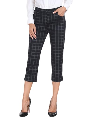 AjezMax Business Hose Damen, Elegante Hose Damen, Anzughose Damen, Yogahose Damen Freizeithose für Arbeit Business Lässig Marineblau-Check M von AjezMax