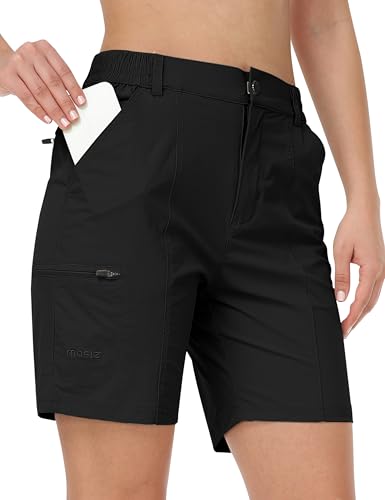 AjezMax Cargo Shorts Damen Outdoor Shorts Trekkinghose Kurz Leichte Stretch Golf Hose mit Reißverschlusstaschen Schwarz XS von AjezMax