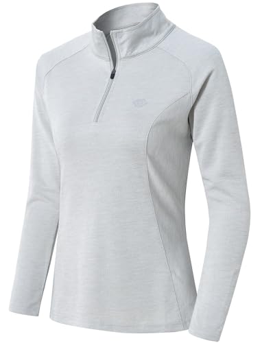 AjezMax Damen 1/4 Reißverschlus Laufshirt Langarm Atmungsaktive Funktionsshirt Sportshirt Fitness Winter Herbst Shirt Hellgrau Small von AjezMax