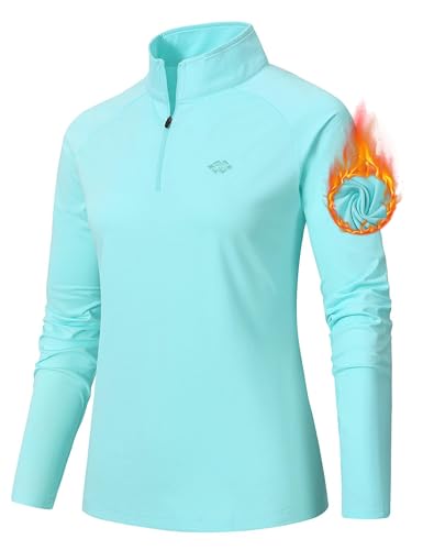 AjezMax Damen Reißverschluss Laufshirt Langarm Yoga Workout Fitness T-Shirts Leichtes Sportbekleidung Kleidung Light-Blue Größe XL von AjezMax