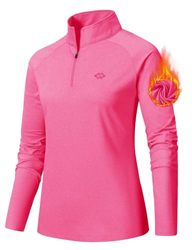 AjezMax Damen Langarmshirt Sport Poloshirt 1/7 Zip Trainingstop Gym Jogging Trainingsshirt Schnelle trockene Jacke Shirt Rot Größe XL von AjezMax