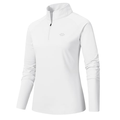 AjezMax Damen 1/4 Reißverschluss Trainsshirt Langarm Sportshirt Shnelltrocknendes Funktionsshirt Workout Gym Yoga Fitness Laufjacke Weiß Größe XL von AjezMax