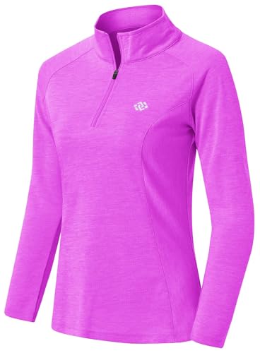 AjezMax Damen 1/4 Reißverschluss Laufshirt Langarm Sportshirt Running Tops Funktionsshirt Longsleeve Workout Shirts Oberteil Atmungsaktive Einfarbig Lila Large von AjezMax