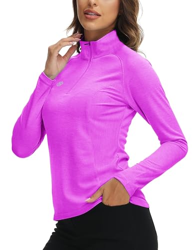 AjezMax Damen 1/4 Reißverschluss UPF 50+ Wandershirt Laufshirt Longsleeve Leicht Schnell Trocknend Workout Sommershirt Outdoorshirt von AjezMax