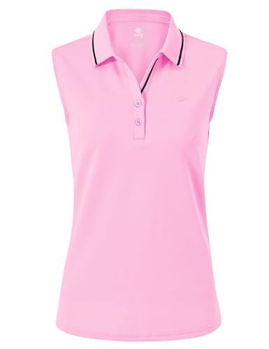 AjezMax Damen Ärmellos Golf Polo Shirt Baumwolle Atmungsaktiv Laufen Fitness Sport Tank Top Rosa Large von AjezMax