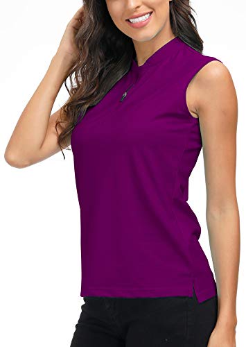 AjezMax Damen Ärmellos Golf Polo Shirt Baumwolle Atmungsaktiv Laufen Fitness Sport Tank Top mit 1/4 Reißverschluss Lila XL von AjezMax