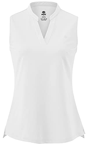 AjezMax Damen Ärmellos Poloshirt Golf Tennis Sommershirts Atmungsaktiv Sport Yoga Aktivbekleidung V-Ausschnitt T-Shirts Weiß Large von AjezMax