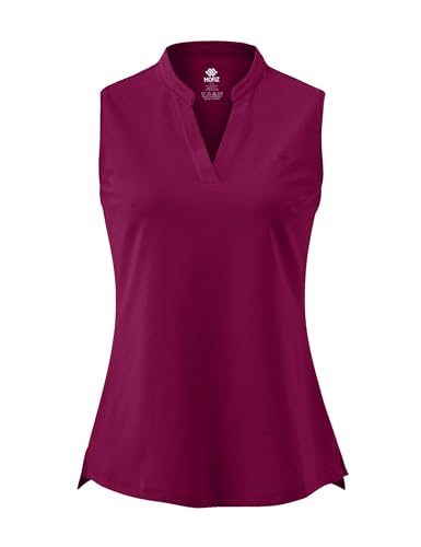 AjezMax Damen Ärmellos Tennis Poloshirt Baumwolle Atmungsaktiv Running Fitness Sport Tank Top mit V-Ausschnitt A-Weinrot Large von AjezMax