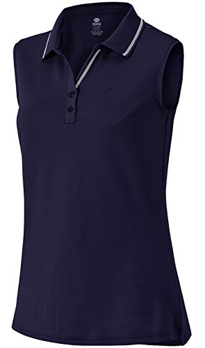 AjezMax Damen Ärmelloses Poloshirt Einfarbig Polohemd Tennis Golf Bowling Polo Shirt Sleeveless Fitness Sport Top Blau X-Large von AjezMax