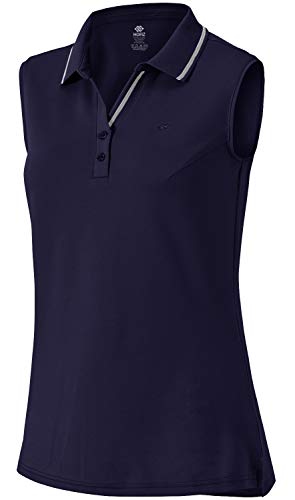 AjezMax Damen Ärmelloses Poloshirt Einfarbig Polohemd Tennis Golf Bowling Polo Shirt Sleeveless Fitness Sport Top Blau XX-Large von AjezMax