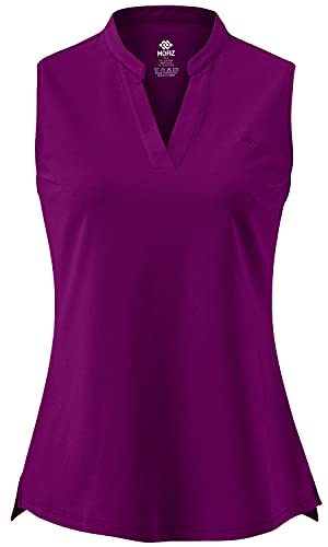 AjezMax Damen Ärmelloses Poloshirt Piquet Baumwolle Leicht Golf Polohemd V-Ausschnitt Laufshirts mit Kragen Dunkelviolett Medium von AjezMax