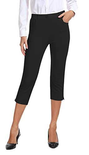 AjezMax Damen Arbeitshose Elegante Anzughose Stretch Business Stoffhose Lang Modisch Sommer Freizeithose mit Taschen Schwarz XL von AjezMax