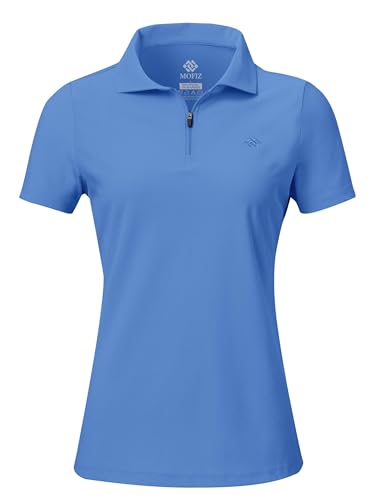 AjezMax Damen Basic Piqué Poloshirt Kurzarm Tennis Golf Polo Shirts Atmungsaktives Leichte Funktionsshirt mit 1/4 Zip Himmelblau L von AjezMax