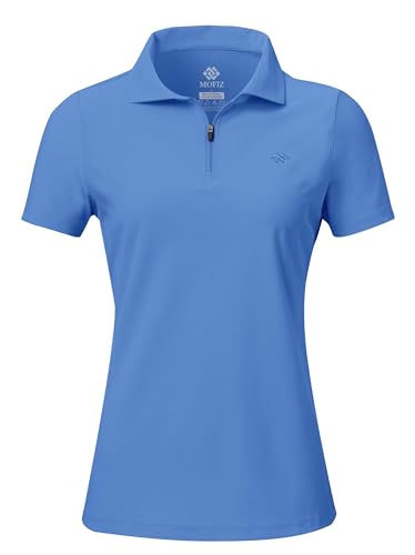 AjezMax Damen Basic Piqué Poloshirt Kurzarm Tennis Golf Polo Shirts Atmungsaktives Leichte Funktionsshirt mit 1/4 Zip Himmelblau S von AjezMax