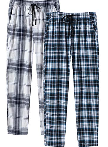 AjezMax Damen Baumwolle Schlafanzughose 2er Pack Pyjamahose Nachtwäsche Hose Lang Lässig Sleep Hose Pants Kariert 2 Pack-01 Medium von AjezMax