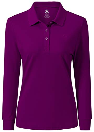 AjezMax Damen Golf Poloshirt Langarm Sport Polohemd Wintershirts mit Kragen Large Dunkelviolett von AjezMax