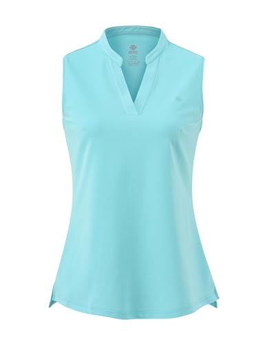 AjezMax Damen Golf Tennis Shirts Ärmelloses Sports Poloshirt Baumwolle oga Gym Workout Sommershirts Hellblau Large von AjezMax