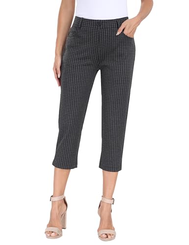 AjezMax Damen Hose Sommer 3/4 Capris Strechhose Yogahose Freizeit Leichte Sommerhose für Büro Arbeit Dunkelgrau-Bird M von AjezMax