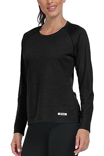 AjezMax Damen Laufshirt Langarm Sportshirt UV-Schutz Schnell Trocken Rashguard Sommer Trekking Langarm T-Shirts Schwarz L von AjezMax