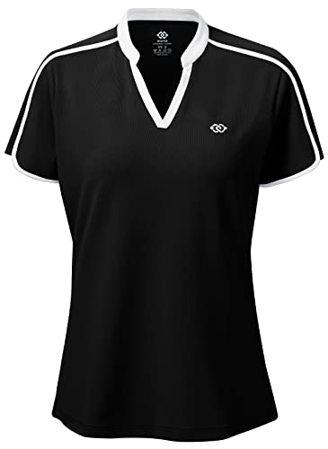 AjezMax Damen Laufshirt Sport T-Shirt Funktionsshirt Laufen Gym Yoga Fitness Atmungsaktiv Oberteile mit V-Ausschnitt L Schwarz von AjezMax