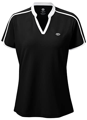 AjezMax Damen Laufshirt Sport T-Shirt Funktionsshirt Laufen Gym Yoga Fitness Atmungsaktiv Oberteile mit V-Ausschnitt S Schwarz von AjezMax