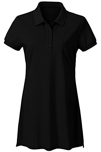 AjezMax Damen Piqué Polo Baumwolle Kleid Knielang Midi Langes Polohemd Leicht Kurzarm Kleider Schwarz L von AjezMax