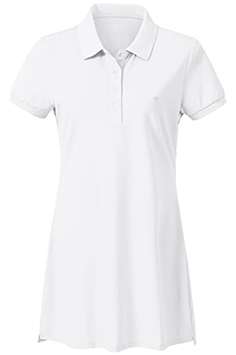 AjezMax Damen Pique Polo Kleid Knielang Midi Langes Polohemd Weich Freizeitkleider Weiß L von AjezMax