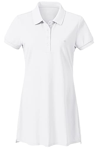 AjezMax Damen Pique Polo Kleid Knielang Midi Langes Polohemd Weich Freizeitkleider Weiß S von AjezMax