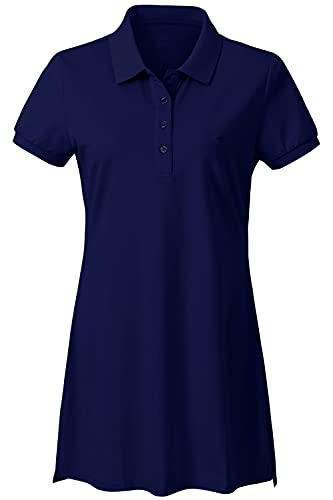 AjezMax Damen Polo Kleid Knielang Midi Langes Polohemd Classic Lässig Kurzarm Kleider Blau L von AjezMax