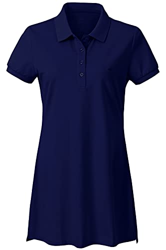 AjezMax Damen Polo Kleid Knielang Midi Langes Polohemd Classic Lässig Kurzarm Kleider Blau XL von AjezMax